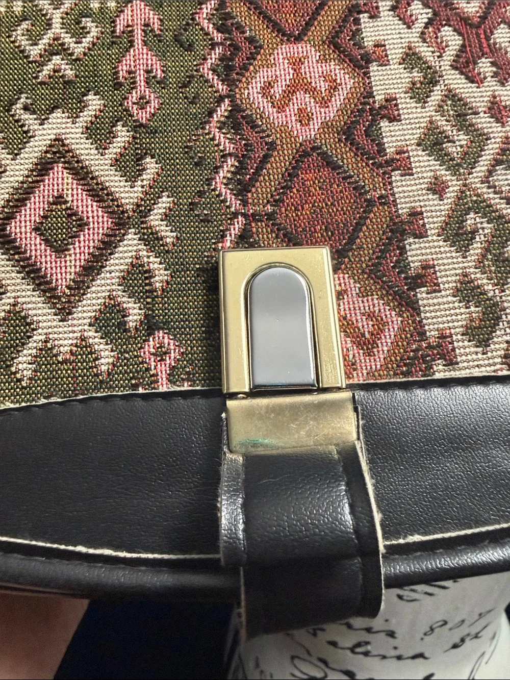 Woven Pattern Shoulder Bag in Olive and Pink Boho Country